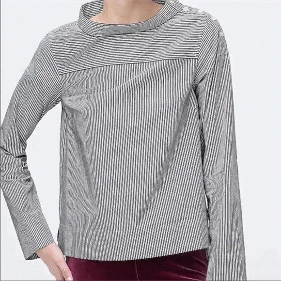 4/$25 J. Crew Top Black White Striped Funnelneck Cotton Poplin Hi Low Sz 00 - Picture 5 of 14